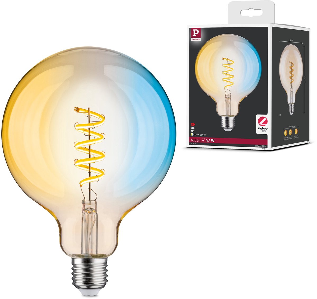 Filament 230 V Smart Home Zigbee 3.0 LED Globe G125 E27 600lm 7,5W Tunable White dimbaar Goud