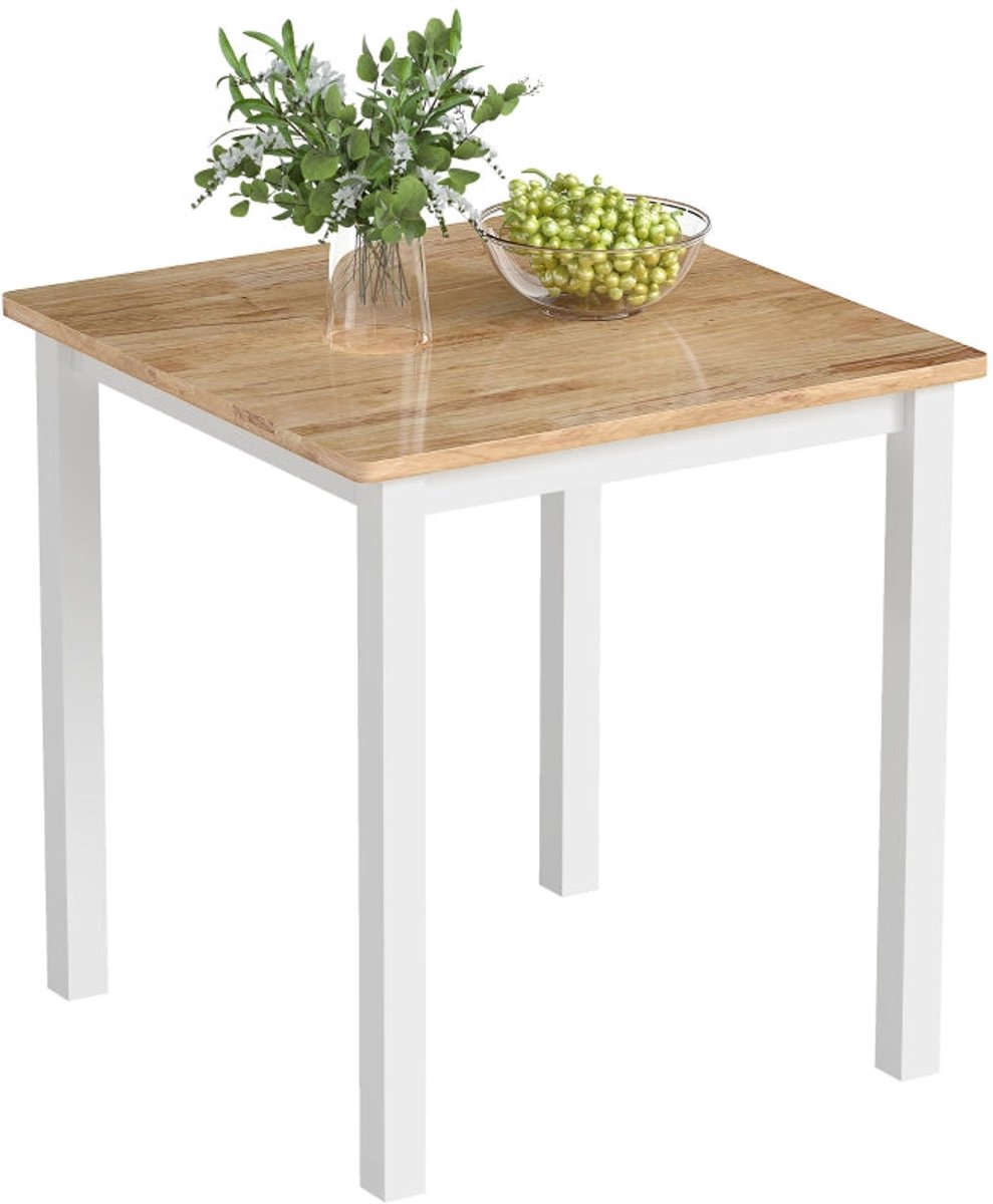 Merax Vierkante Eettafel 69x69 cm – Houten Keukentafel voor 2-4 Personen – Compacte Tafel van Massief Rubberhout – Wit met Houtkleur