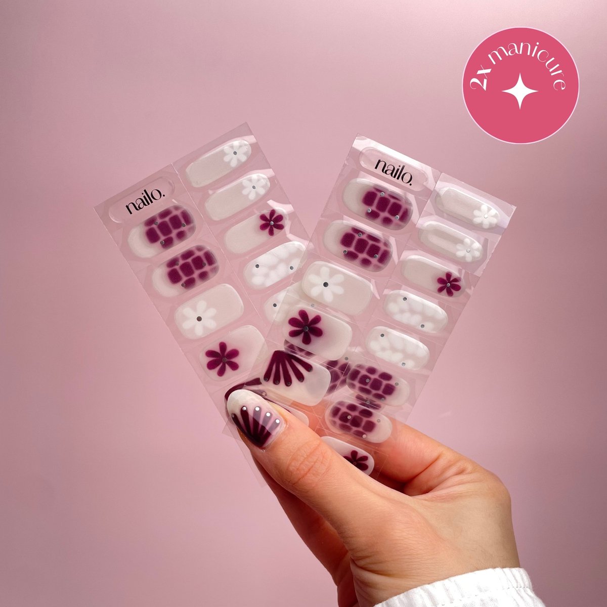 Nailo Gellak Stickers - Paars & Wit - Berry Bloom - Gel Nagel Stickers UV - 28 stuks - Nail Art - Blooming Nails - Gel Nail Wraps