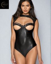 Sexy Lingerie Body Dames – Luxe Lingerie – Zwart– Wetlook Lingerie – Open Cup – Lak – Latex – Lingerie Erotisch – Bodysuit – Sexy Lingerie Dames – Kinky – Erotische Lingerie – BDSM – Shapewear Corset – Leer – PU Top – Dare to Undress Maat S, M, L, XL