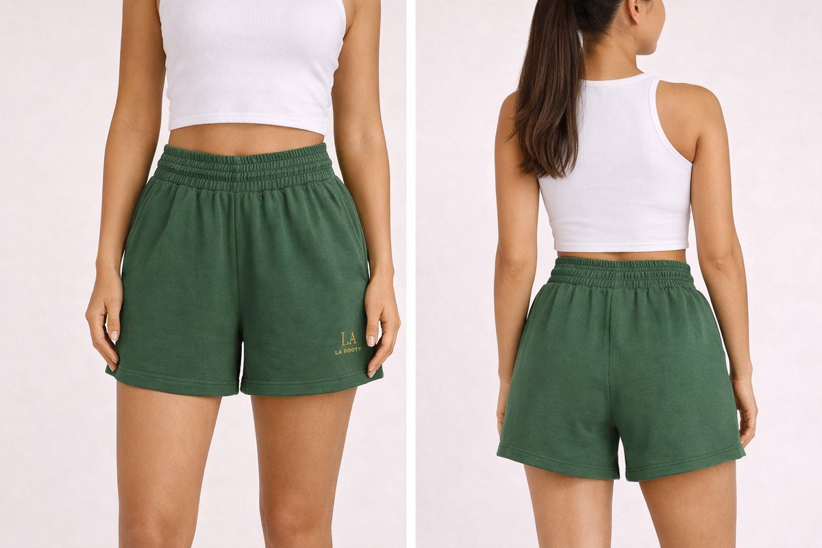 LA BOOTY Dames Short – Donkergroen – Katoenmix – Relaxed Fit – Zacht & comfy – Handmade in Belgium – Maat XL