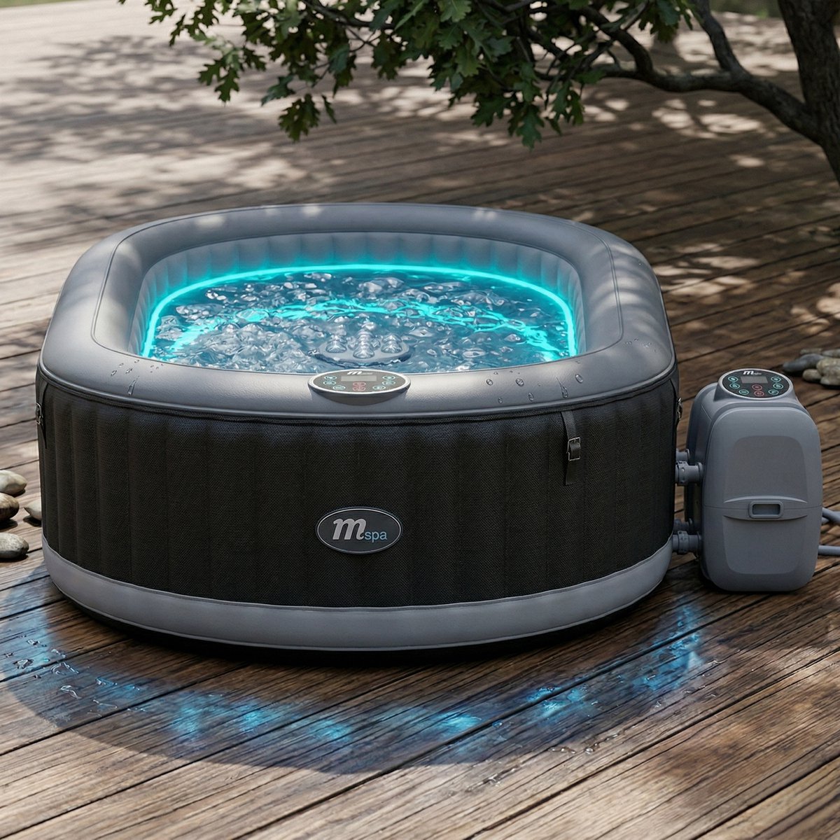 Luxe Opblaasbare Jacuzzi Spa 6 Personen 204x204 cm met 138 Massage Jets, Verwarming tot 42°C, Ozon Reiniging, Rhino-Tech Materiaal & Digitale Bediening – Binnen & Buiten – Industrohome