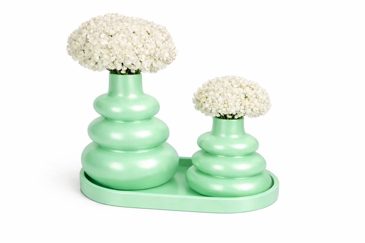 QORVANE Home - 3-delige mintgroene vaas set met tray - decoratieve siervazen voor moderne woondecoratie