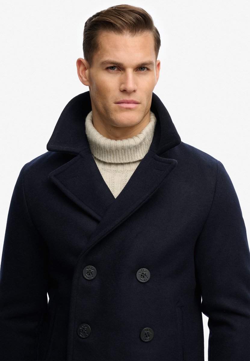 Superdry The Merchant Store Wollen Pea Coat Heren Jassen Marineblauw