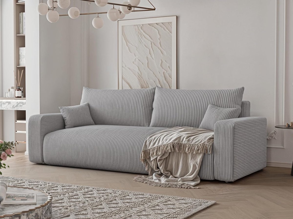 Slaapbank 3-Zits met Bedlade 246 x 93 x 79 cm, Corduroy Sofa met Slaapfunctie en Opbergruimte, Uitklapbare Bank tot Bed 200 x 145 cm - NoviHome