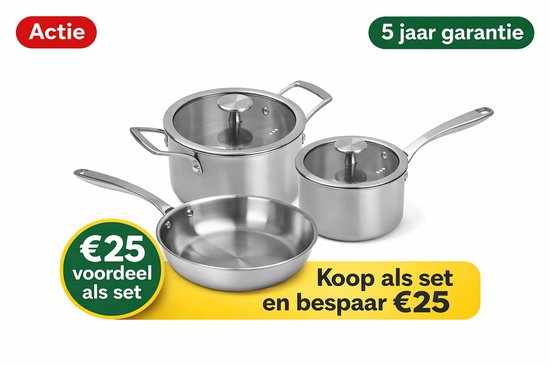 Remoska Proxima Pannenset 6-delig – RVS – 1,5L / 2L / 3L – met glazen deksels – geschikt voor inductie