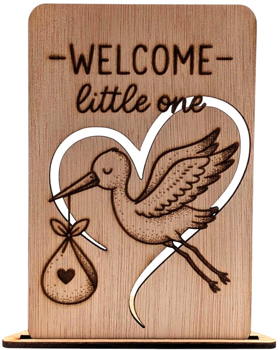 Vilewoods Houten Geboortekaart – Welcome Little One – Inclusief Envelop – Handgemaakt