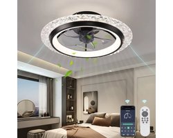 Crystal Ventilator - Ø50 cm - Stille Ventilator – Top Kwaliteit - Energie Zuinig – Met Remote - Dimbaar - APP - Ventilator - 6 Snelheden – Alternatief Voor Airco - Zomer en Winter Stand – Zwarte Ventilator