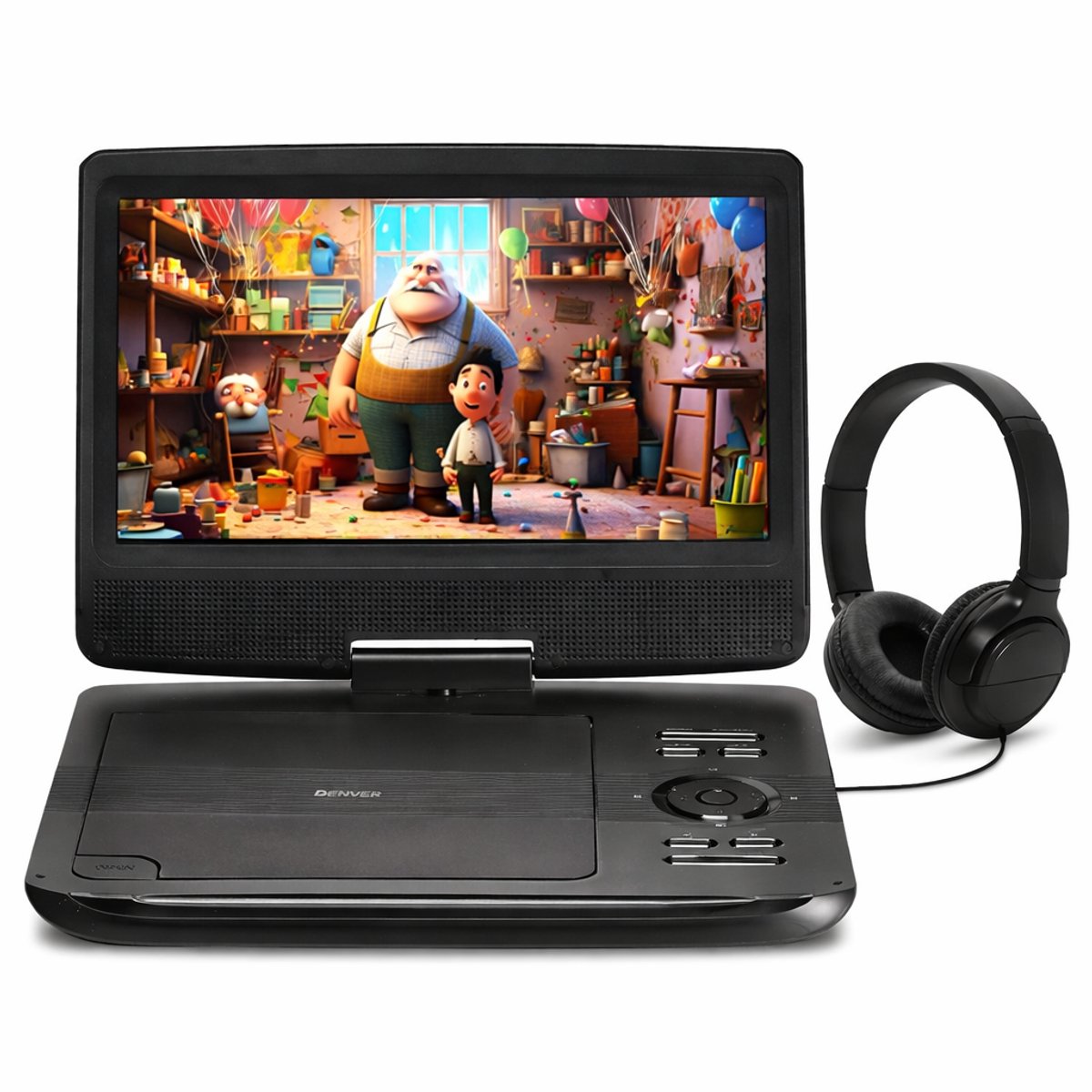10 Inch - Portable Draagbare DVD Speler met Scherm - Inclusief Zwarte On Ear Kids Koptelefoon - Voor Auto & Thuis - Accu + Autoladen + Thuislader - Onderweg - Kinderen