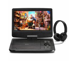 10 Inch - Portable Draagbare DVD Speler met Scherm - Inclusief Zwarte On Ear Kids Koptelefoon - Voor Auto & Thuis - Accu + Autoladen + Thuislader - Onderweg - Kinderen