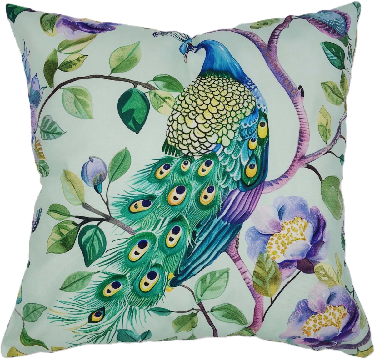 Kussenhoes Minty Peacock pauw 45 x 45 cm exclusief binnenkussen!