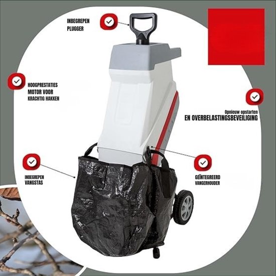 RONN® Hakselaar - Hakselaar Electrisch - Hakselaar Versnipperaar - Grijs/Rood - ‎46cm x 37cm x 91cm van Ronn — afbeelding 3