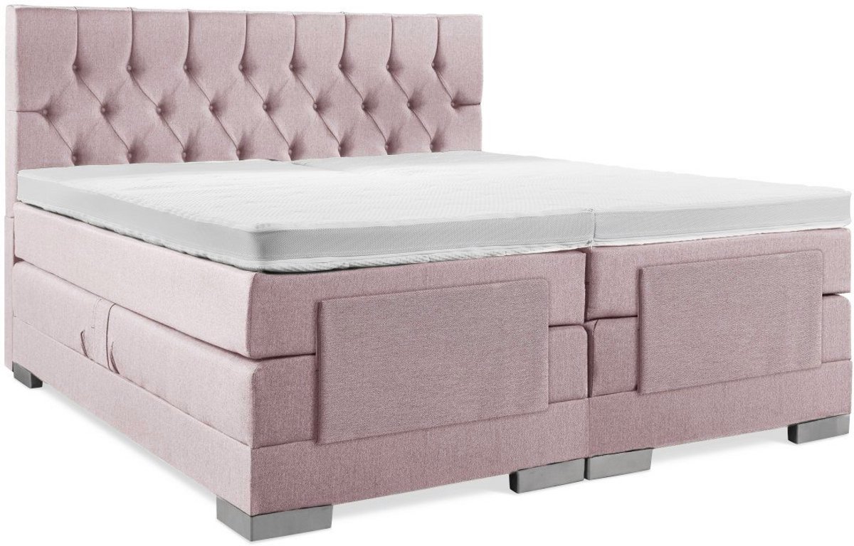 Elektrische Boxspring - 80x200 - Incl. Gecapitonneerd hoofdbord - Oudroze met plint