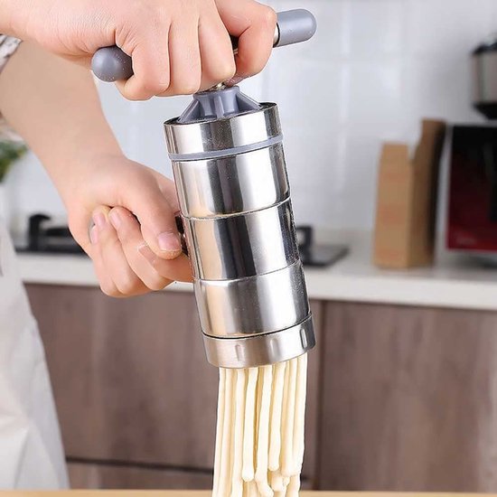 Handmatige pastamaker - Pastamaker - Inclusief 5 vormkommen - Handmatige pastamaker van roestvrij staal - Draagbaar - Verse pastamaker - Geschikt voor thuis- of restaurantgebruik - Zilverkleurig — afbeelding 4