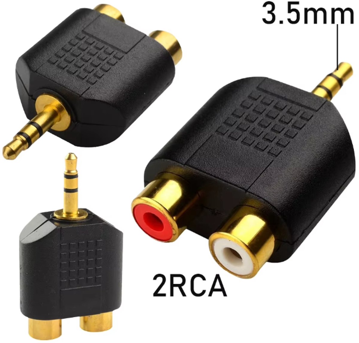 RCA naar 3.5mm Mini Jack Connector - Tulp naar Aux Adapter - Stereo - 2x RCA Tulpstekker naar 1x Jack - Audio Connector - Zwart