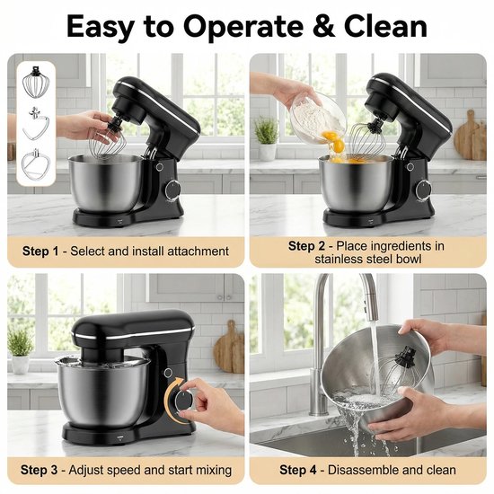 ACEP 60° Draaibare mixer - 5L - 1500W - Zwart - Mixer - Mixer met mengkom - Kitchenaid - Kitchenaid keukenmachine - Keukenmachine van Merkloos — afbeelding 5