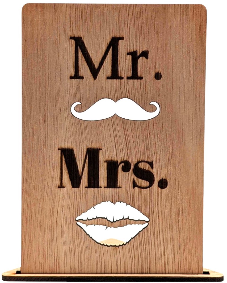 Vilewoods Houten Trouwkaart – Mr. & Mrs. Design – Inclusief Envelop – Handgemaakt