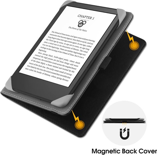Universal Hoesje voor 6" eReaders, Folio Lederen Stand Geval met Handband Compatibel met alle 6 inch Paperwhite/Kobo/Tolino/Pocketook/Sony E-Book Reader,Zwart — afbeelding 2
