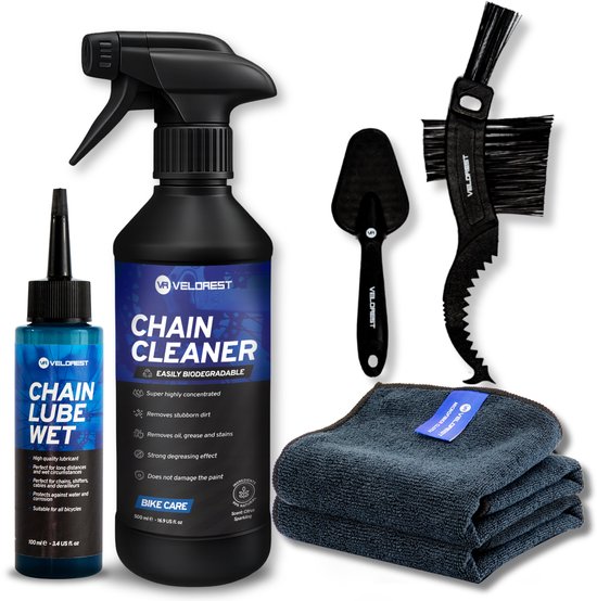 Velorest Ketting Reinigingsset - Ketting Reiniging & Onderhoud - Fietsonderhoudsmiddelen - Fietsketting Reiniger Set - Kettingolie Fiets - Fietsketting Smeermiddel - Chain Cleaner - Biologisch Afbreekbaar