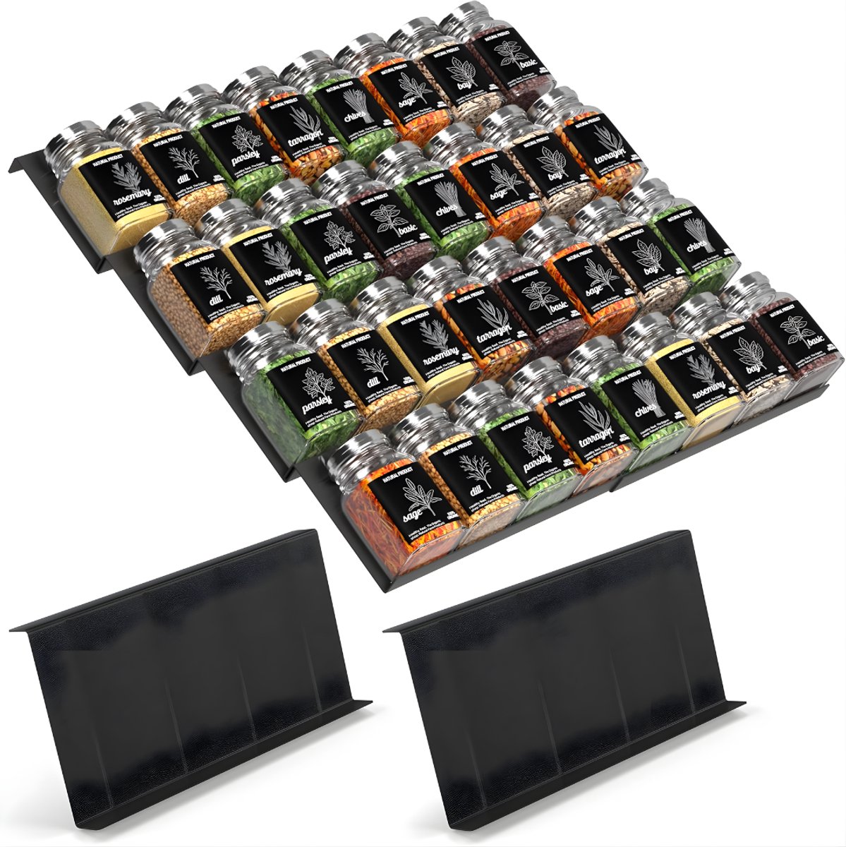 DnA® Kruidenpotjes - Kruidenrek Lade - Kruidenrek Lade Met Potjes - Kruidenrek Lade Organizer - Kruidenrek Voor Lade - Zwart - 12cm x 23cm x 3cm
