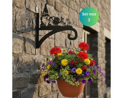 Janse® Plantenhaken XL Kabouters set van 2 - Metalen planthangers met kabouters - Zwart - Bloempot haak - Voederhaak - Tuininrichting - Vogelvoeder haak - Planthanger - Lantaarn haken - Tuin accessoires - Kabouter design - Plantenhaak