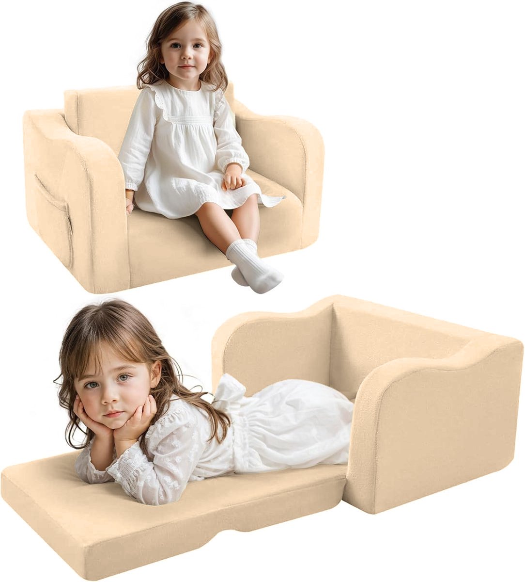 Liefjes & Co Teddy 2 in 1 Sofa - Kinderfauteuils - Kinderstoel - Kindersofa - Beige