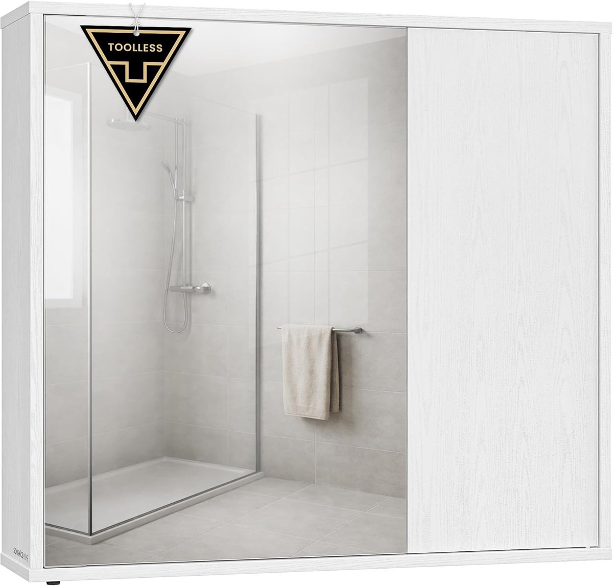 SONGMICS HOME BBC114WE01 Spiegelkast, Badkamerkast, Supersnelle gereedschapsvrije montage, Gereedschapsloze technologie, Badkamerspiegel, Verstelbare planken, Modern, 15 x 60 x 55 cm, Sneeuwwitje
