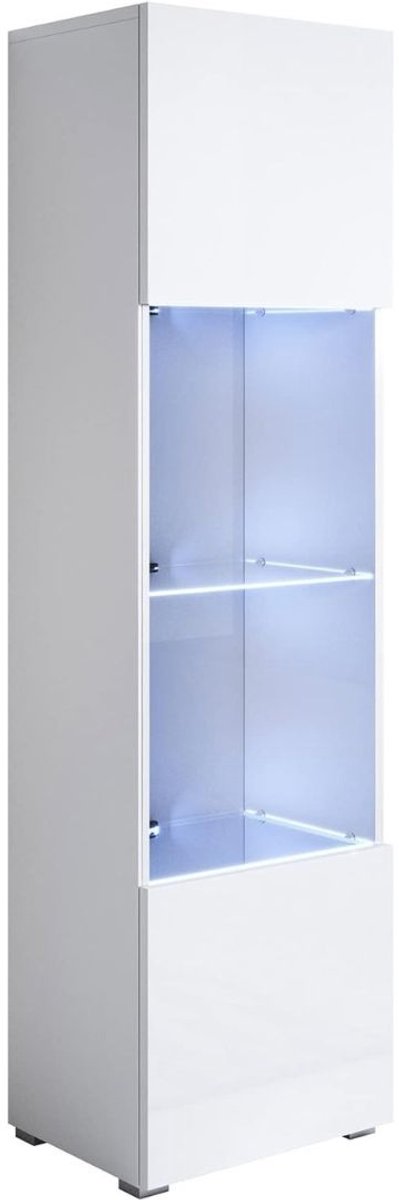 RONN® Vitrinekast Met Led Verlichting - Vitrinekast Met Glas - Vitrinekasten Woonkamer - Wit - 29cm x 40cm x 167cm