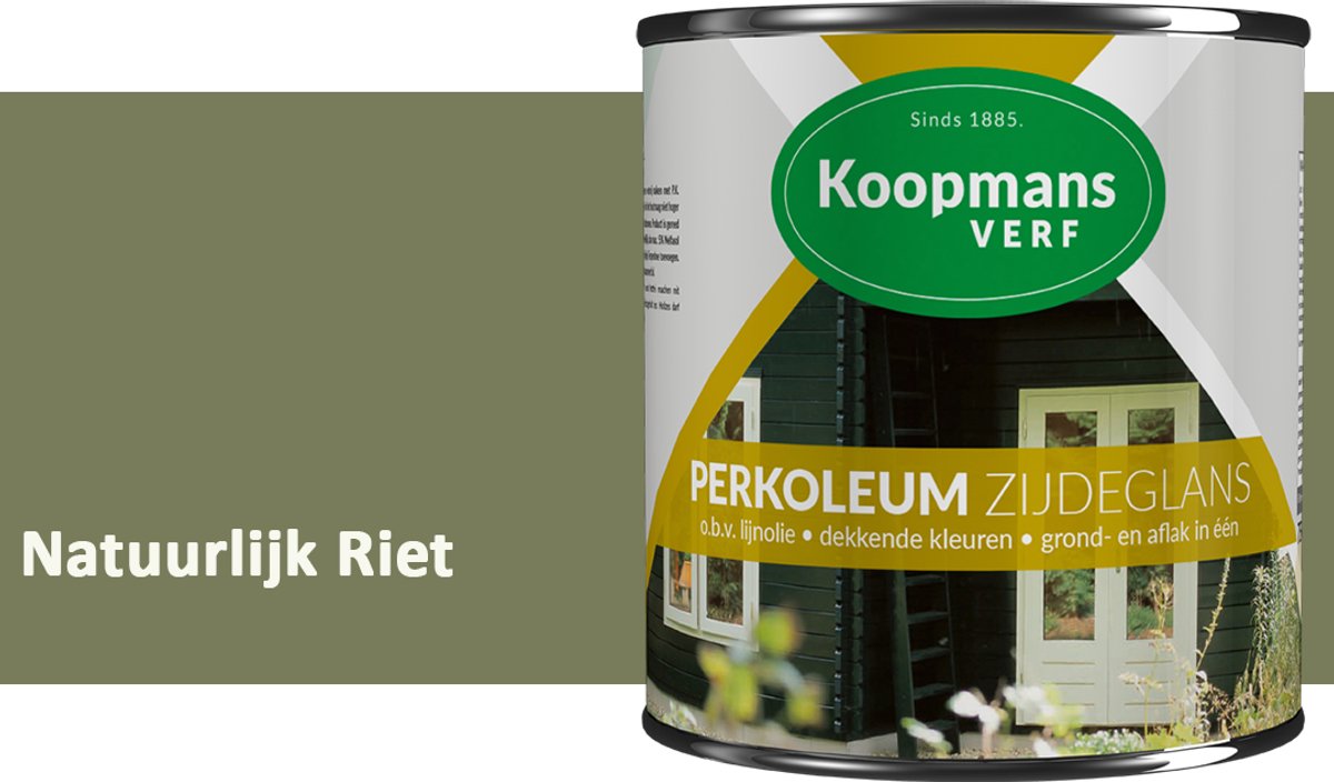 Koopmans Perkoleum Zijdeglans Dekkend – Houtverf Buiten – Dekkende Beits voor Schutting & Gevel – Elastisch & Weerbestendig – 750 ml – Natuurlijk Riet