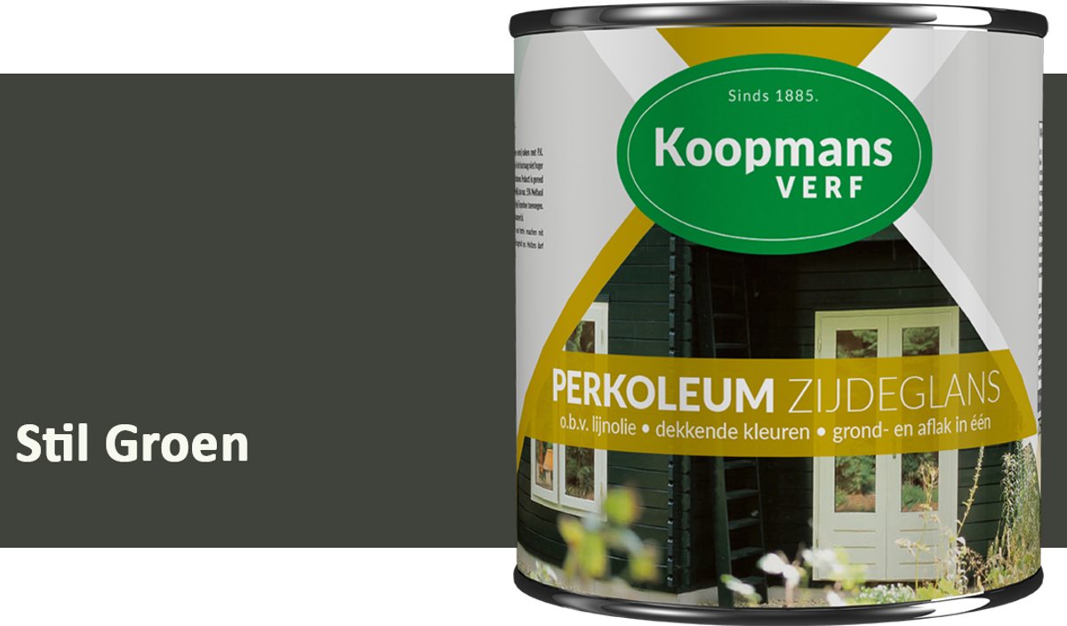Koopmans Perkoleum Zijdeglans Dekkend – Houtverf Buiten – Dekkende Beits voor Schutting & Gevel – Elastisch & Weerbestendig – 2,5 l – Stil Groen
