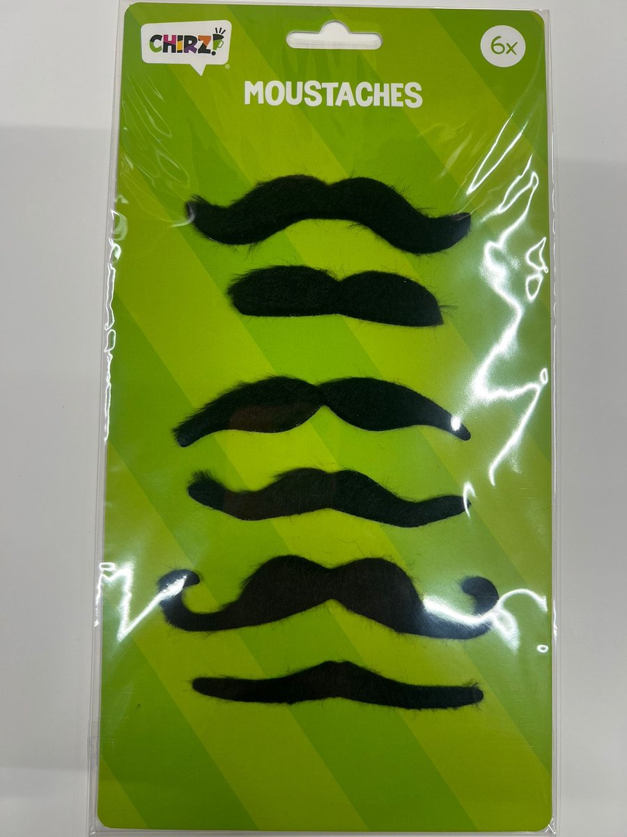 Nepsnorren - 6 Stuks - zwart en vormen - Nep snor - Fake Moustache - Plaksnor - Zelfklevend - Carnaval - Verkleedsnor - Valse Snor - Nep Snorren - Fake Snor