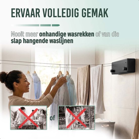 BrightLife Waslijn Uittrekbaar - Uittrekbare Wasdraad - Staalgevlochten - 2x 4,2 meter - Binnen en Buiten – Robuust RVS – Automatisch Straktrek Systeem - Alternatief Wasrek of Droogrek
