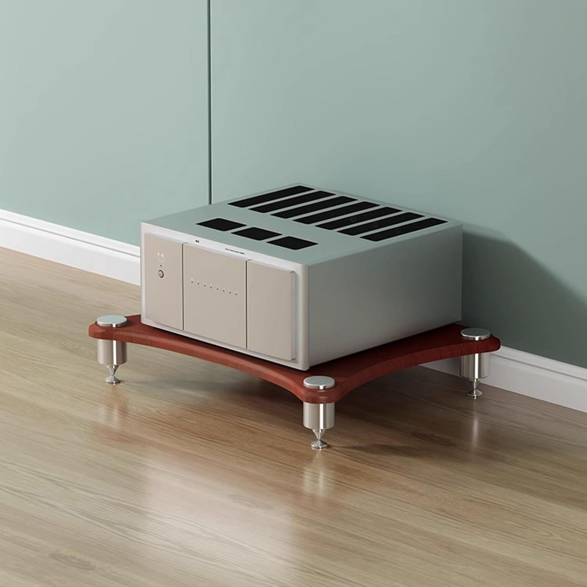 Platenspeler Stand - Audio Meubel - Muziek Opslag - Afgeronde Hoeken - 60x48cm - Walnoot