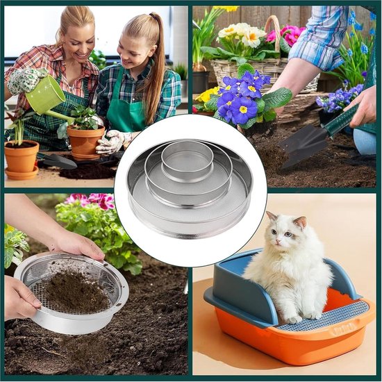 Tuinzeef Set - Grondzeef Compostzeef - Tuinaarde Sorteren - 3-delige Roestvrij Staal - 25cm 20cm 15cm — afbeelding 4