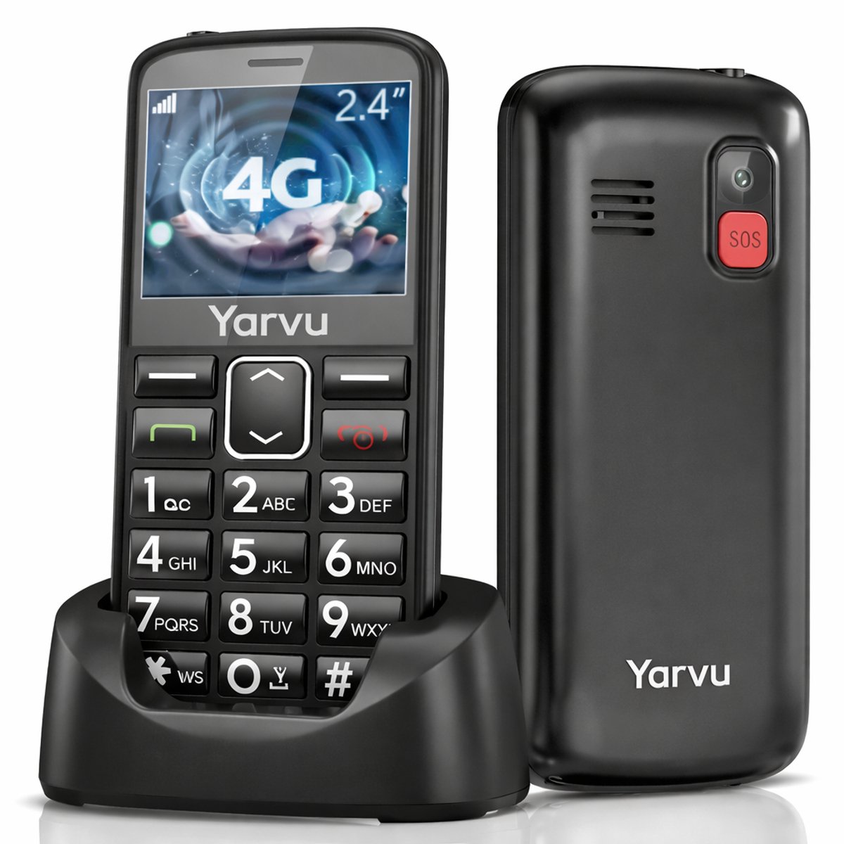 Yarvu ® - Easy Pro 2 - 4G Senioren Mobiele Telefoon - Extra Accu Mee Geleverd - Grote Toetsen & Cijfers - Big Button Mobiel - GSM Ouderen - GSM - SOS Noodknop - Snelkiestoetsen - Zwart
