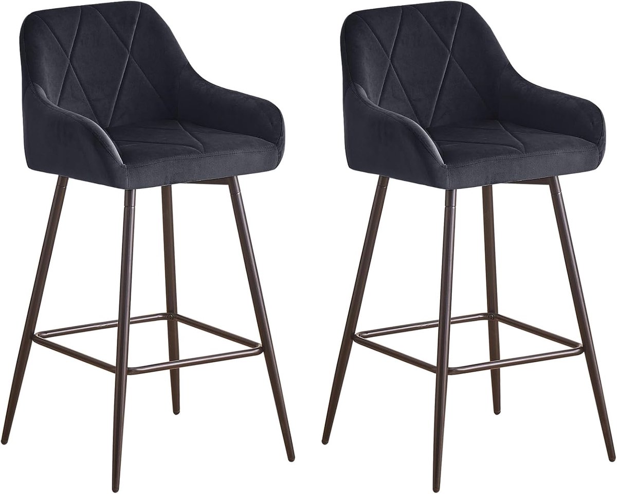 Set Barkrukken - Bistrokrukken Fluweel - Keuken en Bar - Met Armleuning - 47x47x92 cm - Zwart
