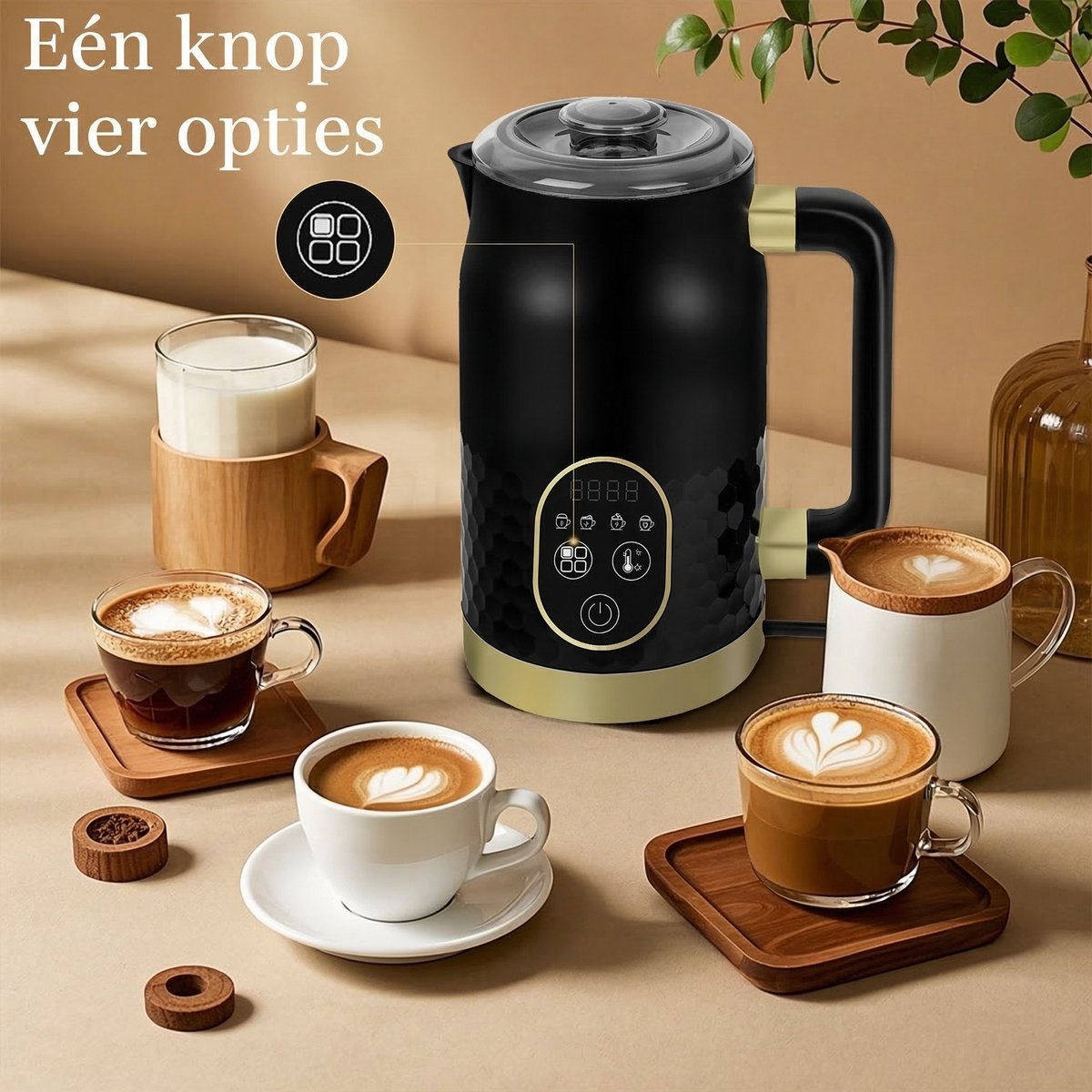 Elektrische Melkopschuimer 4-in-1 Met Temperatuurregeling - Automatische Melkschuimer Voor Warm En Koud Melkschuim - Melkverwarmer Met 2 Gardes Voor Cappuccino Latte Macchiato En Warme Chocolade — cadeau in Kookcadeaus - foto 5