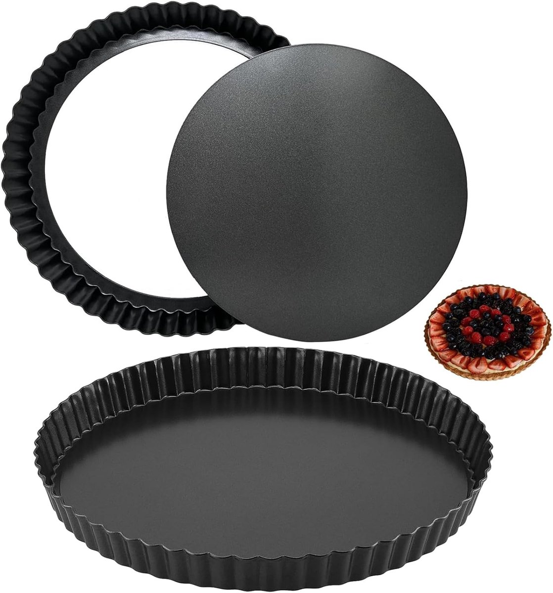 Taartvorm Set - Quiche Bakvorm - Zelf Bakken - Met Hefbodem - 22 en 28 cm - Donkergrijs
