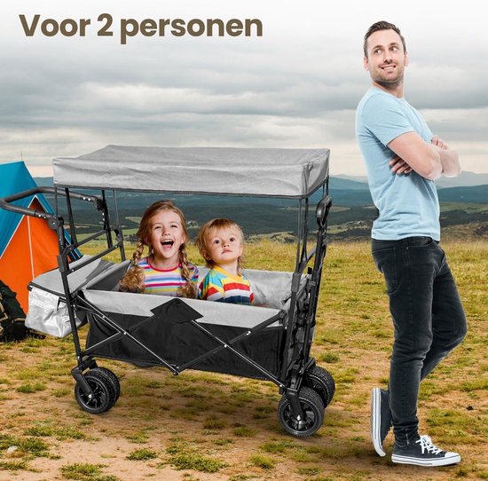 Bolderkar met Dak - Transportkar Opvouwbaar - Strand Camping Tuin - Grote All Terrain Wielen - 50x94x98 centimeter - Wit Zwart van Bolderkar — afbeelding 5