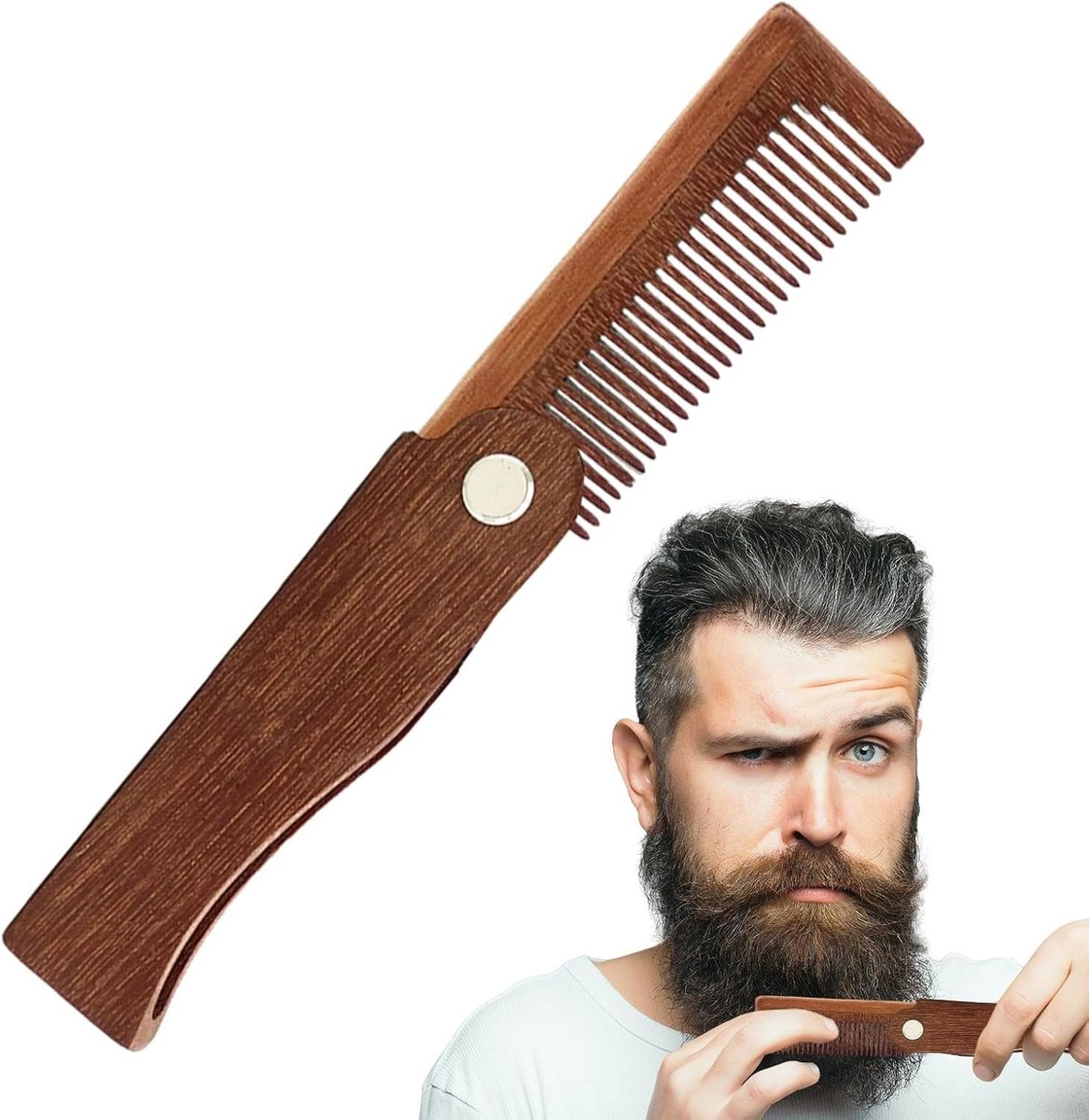 Opvouwbare Baardkam - Houten Kam - Baard Verzorging - Antistatisch Ontwerp - Compact Formaat