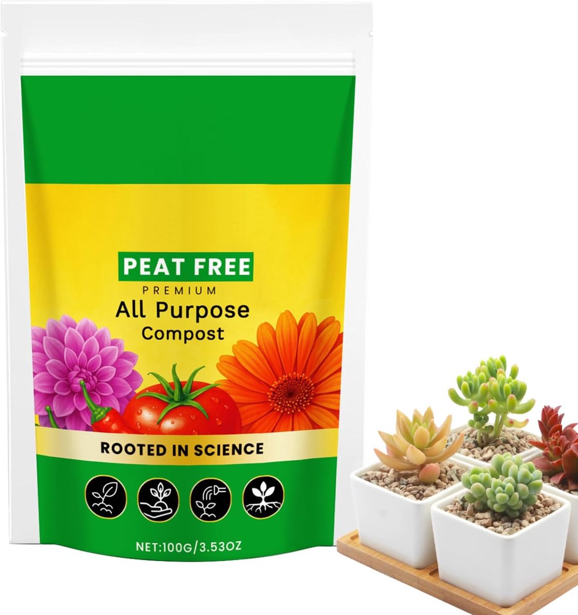 Potgrond Voor Planten - Biologische Meststof - Groenten En Vetplanten - Verrijkt Met Organisch Materiaal - 20 x 14 cm