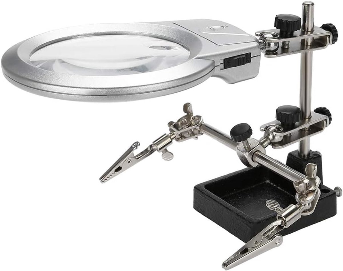 Vergrootglas met LED - Loep met klem - Precisiewerk - Verstelbare 2-5x vergroting - 90mm lens - Zilverkleurig