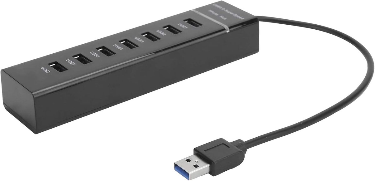 USB Hub - Poorten Splitter - Snelle Data - 7 Poorten - Compact Ontwerp - Zwart