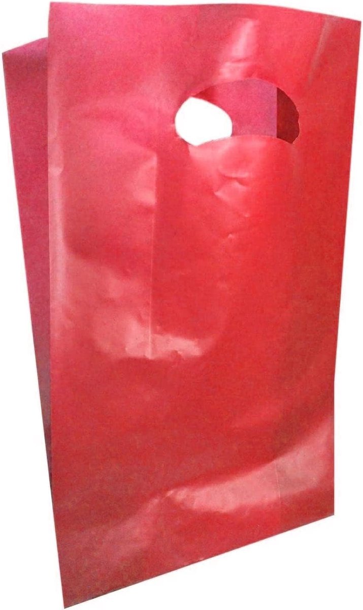 Boodschappentas Balg - Plastic Tas - Boodschappen Vervoeren - Handgreep - 30x40+10 - Rood