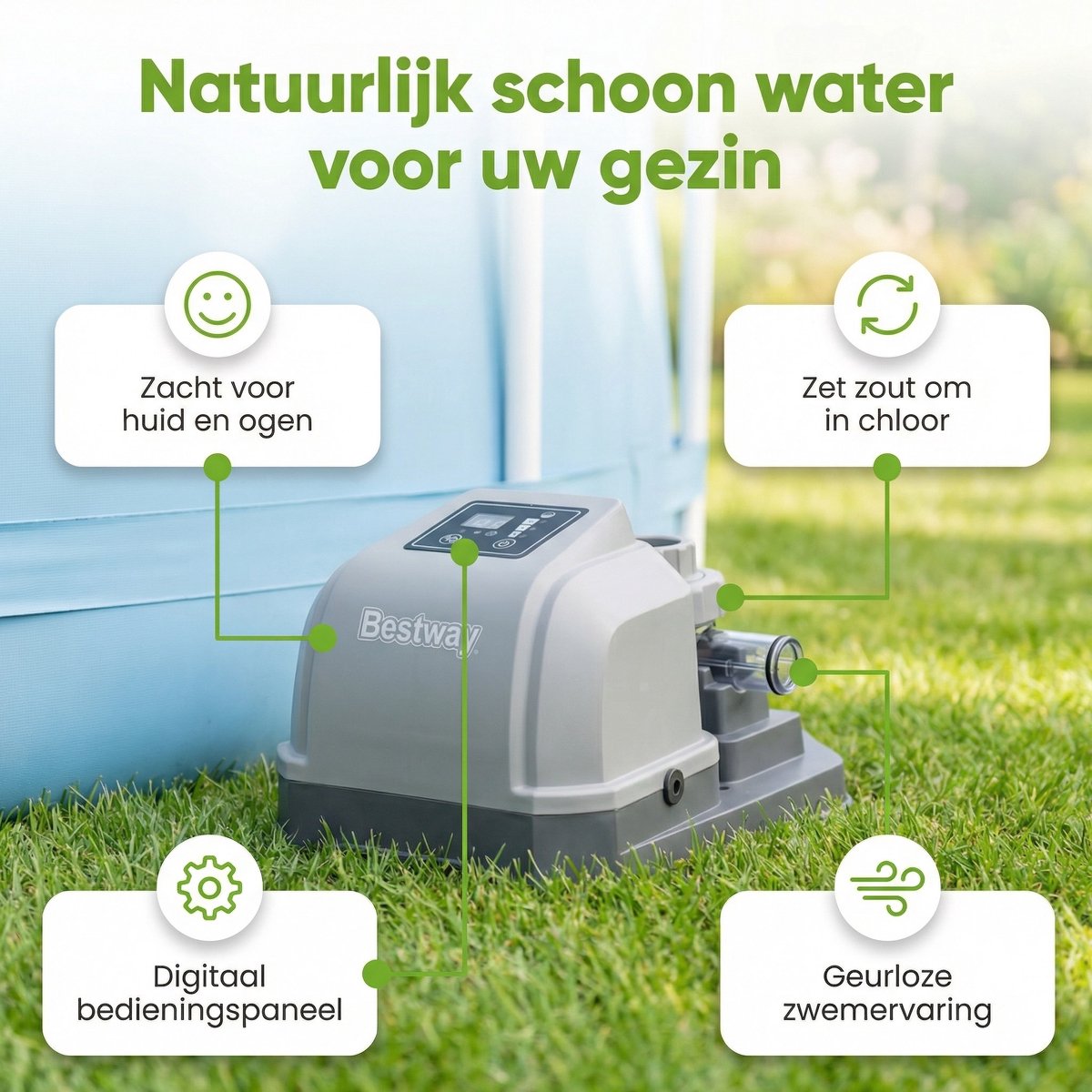 Bestway zoutwatersysteem - tot 8.327 liter - Zwembadfilterpomp - Zoutwatersysteem - Zwembadzout - Chloorverbruik - Zwembadonderhoud – foto 4