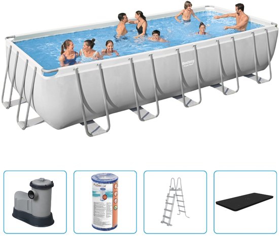 Bestway Power Steel zwembad met filterpomp, zwembadtrap, afdekzeil en mat.