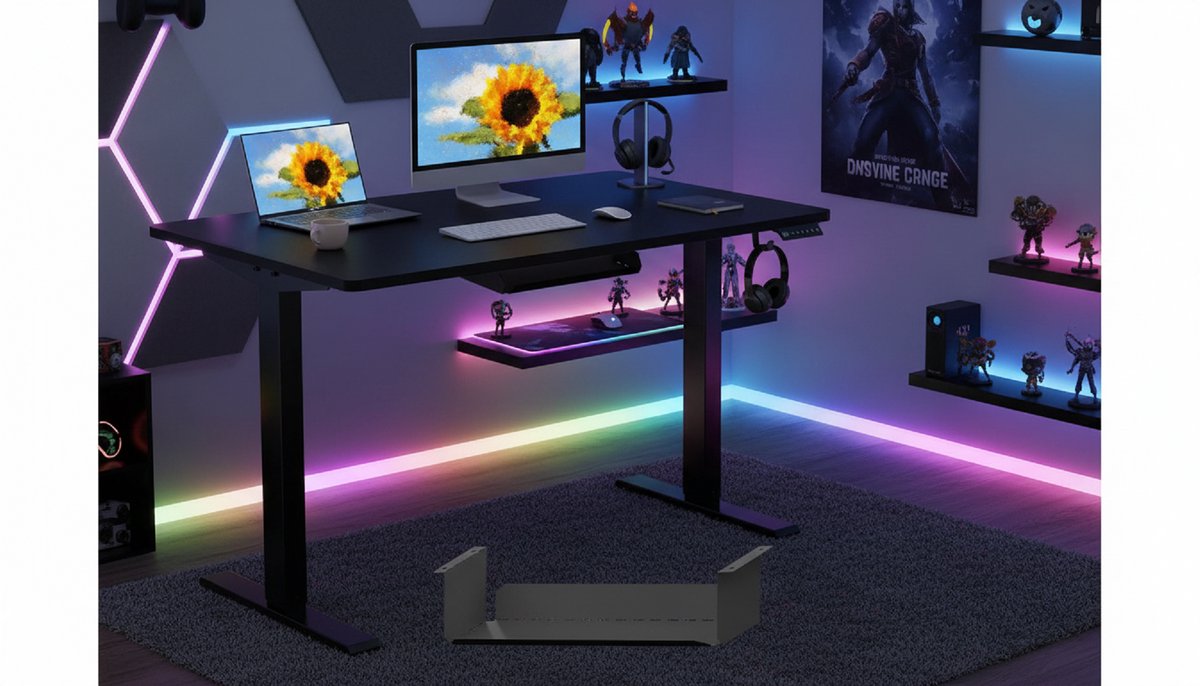 Elektrisch Zit-Sta Bureau 120x60 cm – Casa Velluto Elevare OneTouch Pro – In Hoogte Verstelbaar Bureau met 4 Geheugenstanden, LED Display, Anti-Collision Sensor – Ergonomisch Thuiswerk, Kantoor & Gaming Bureau – Zwart