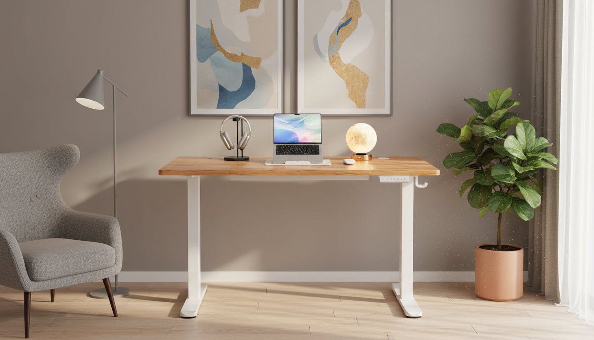 Electric Desk Casa Velluto Vintage Pro 120x60 cm – Elektrisch Zit Sta Bureau met 4 Geheugenstanden – In Hoogte Verstelbaar 72-118 cm – Ergonomisch Thuiswerk Bureau – Licht Vintage Bruin