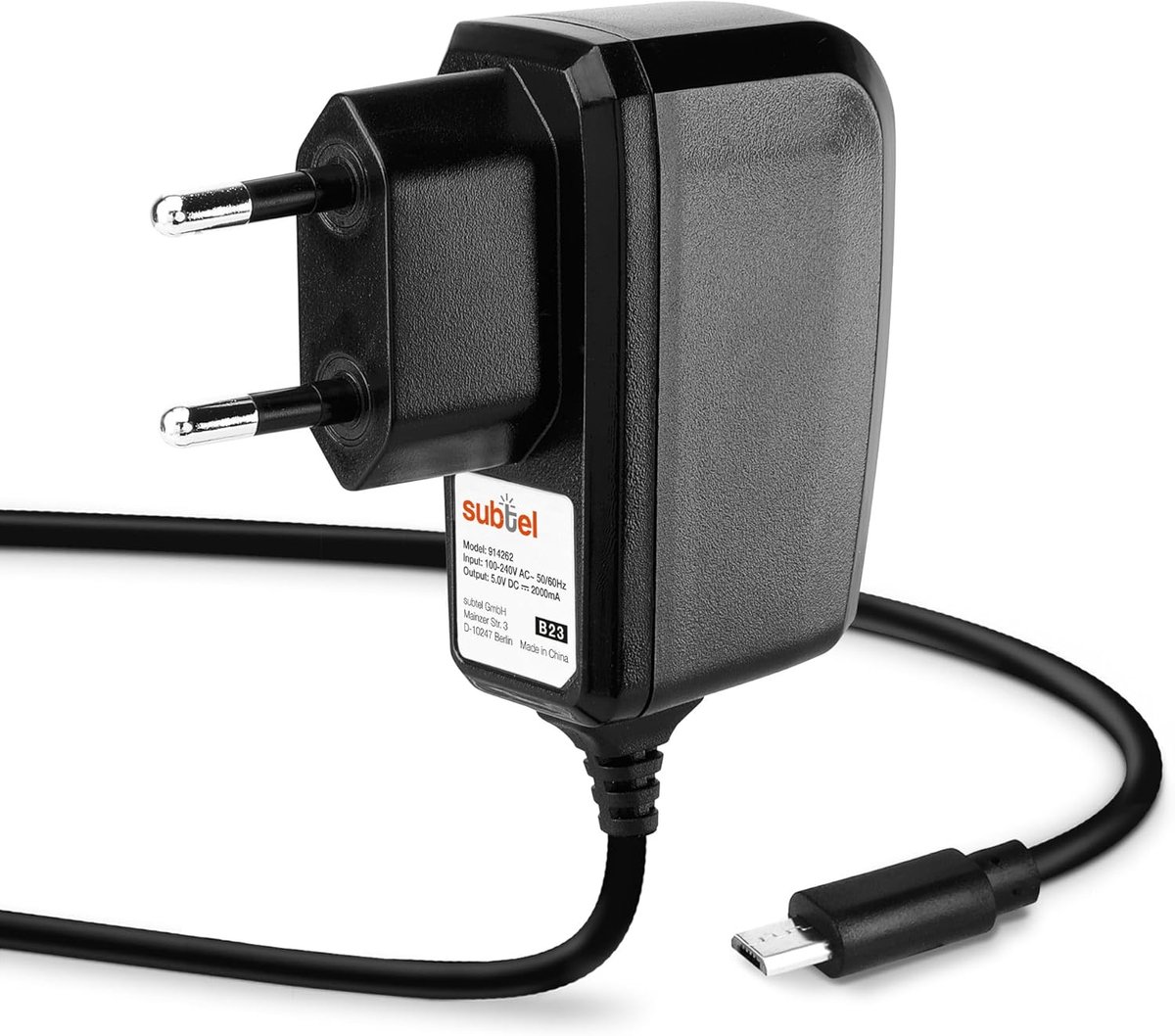 Oplader Kabel - Netvoeding Adapter - Tablet Opladen - Snelle 2A Stroom - 1.2 Meter - Zwart