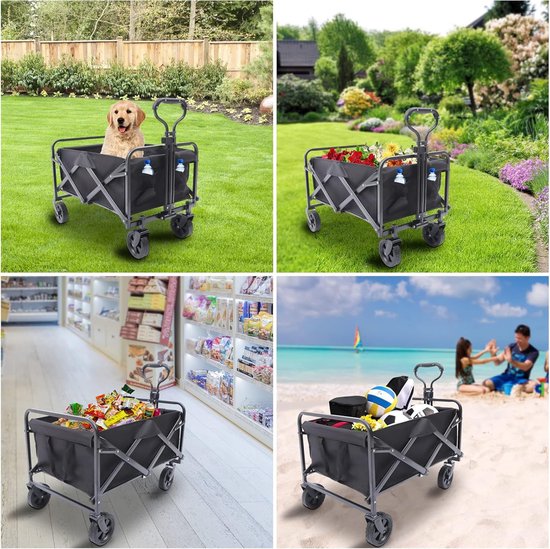 Opvouwbare Bolderkar - Strandkar Tuinkar - Buiten Transport - Grote Capaciteit 80kg - 80x46x36cm - Zwart van Opvouwbare Bolderkar — afbeelding 5